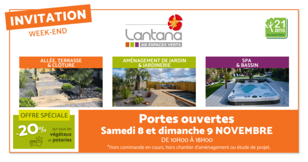 Porte ouverte paysagiste Lantana AB Espaces verts 8 et 9/11/25 à Camblanes-et-Meynac, près de Bordeaux.
