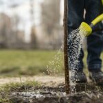 jeune plante en train d'être arrosée