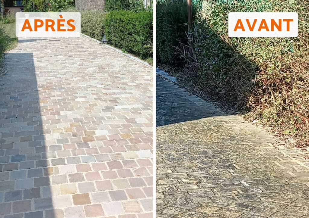 montage avant apr&egrave;s du nettoyage d'une all&eacute;e