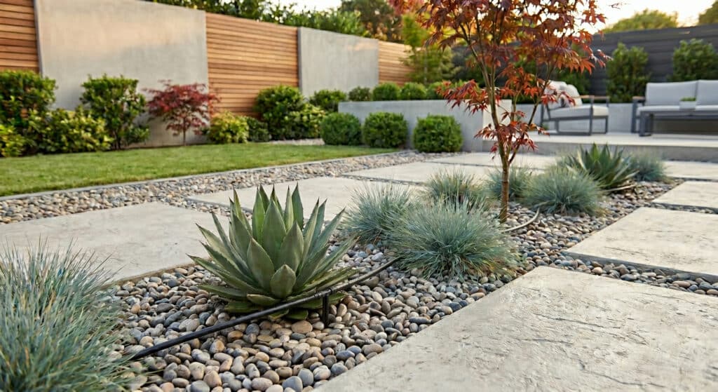 tuyau d'arrosage goute à goute dans un jardin moderne